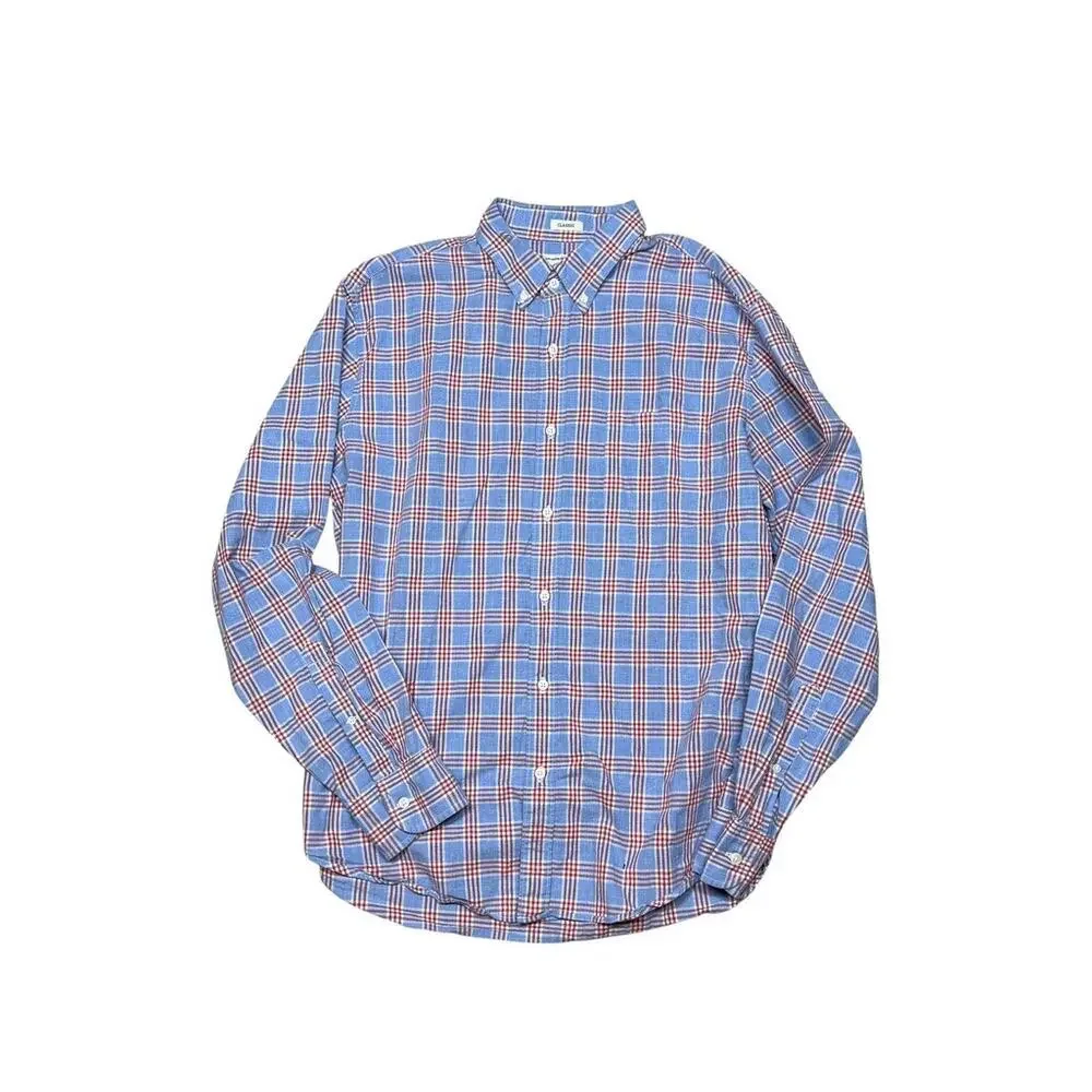 J.Crew Classic 100% Cotton Blue Red Plaid Long Sleeve Button Down Shirt Large